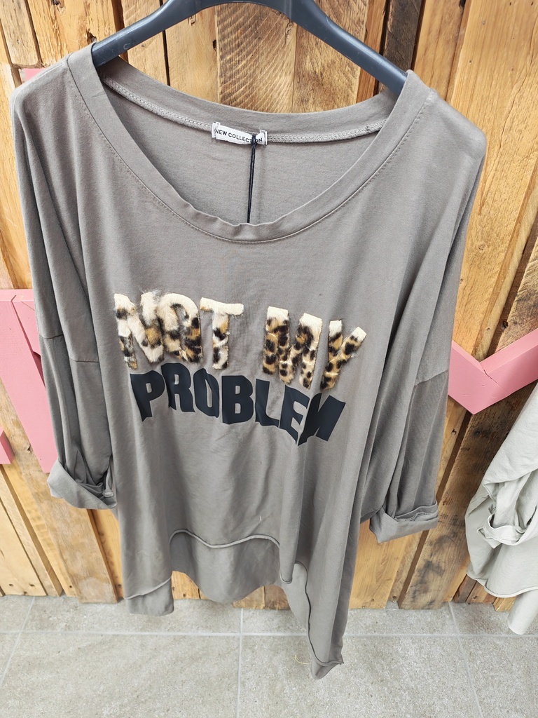 T-shirt "Not my problem" manches longues léopard taupe