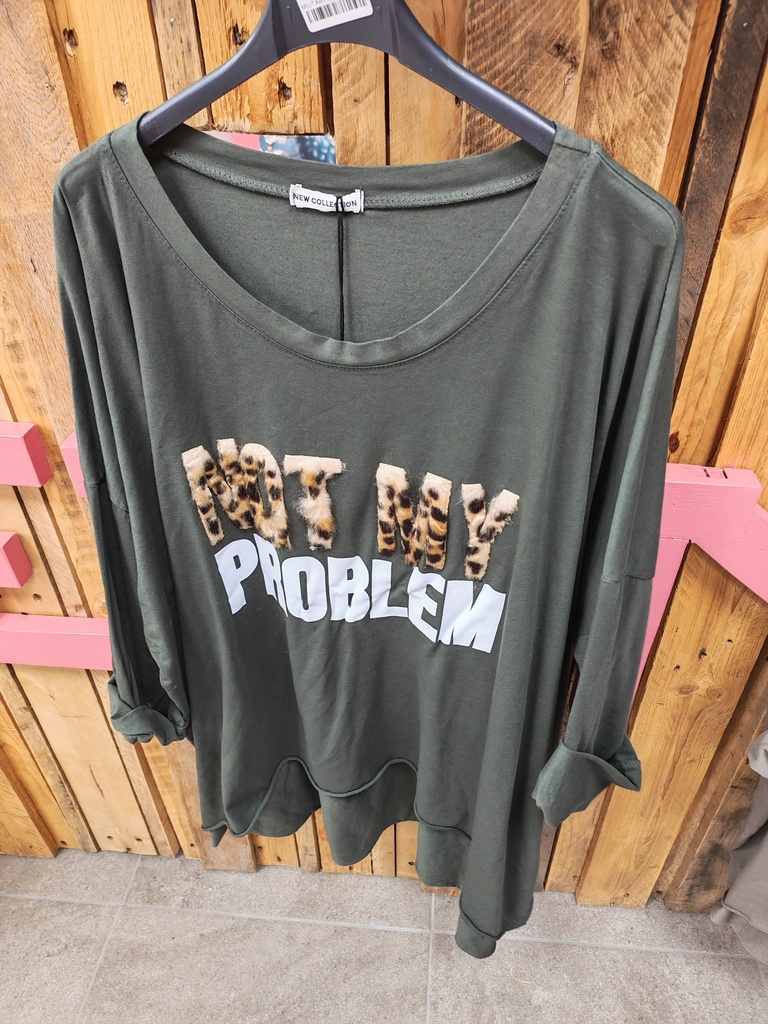 T-shirt "Not my problem" manches longues léopard kaki