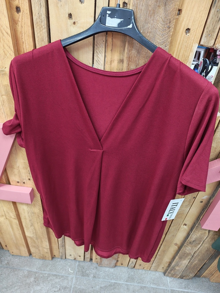 T-shirt col V "Danica" bordeaux