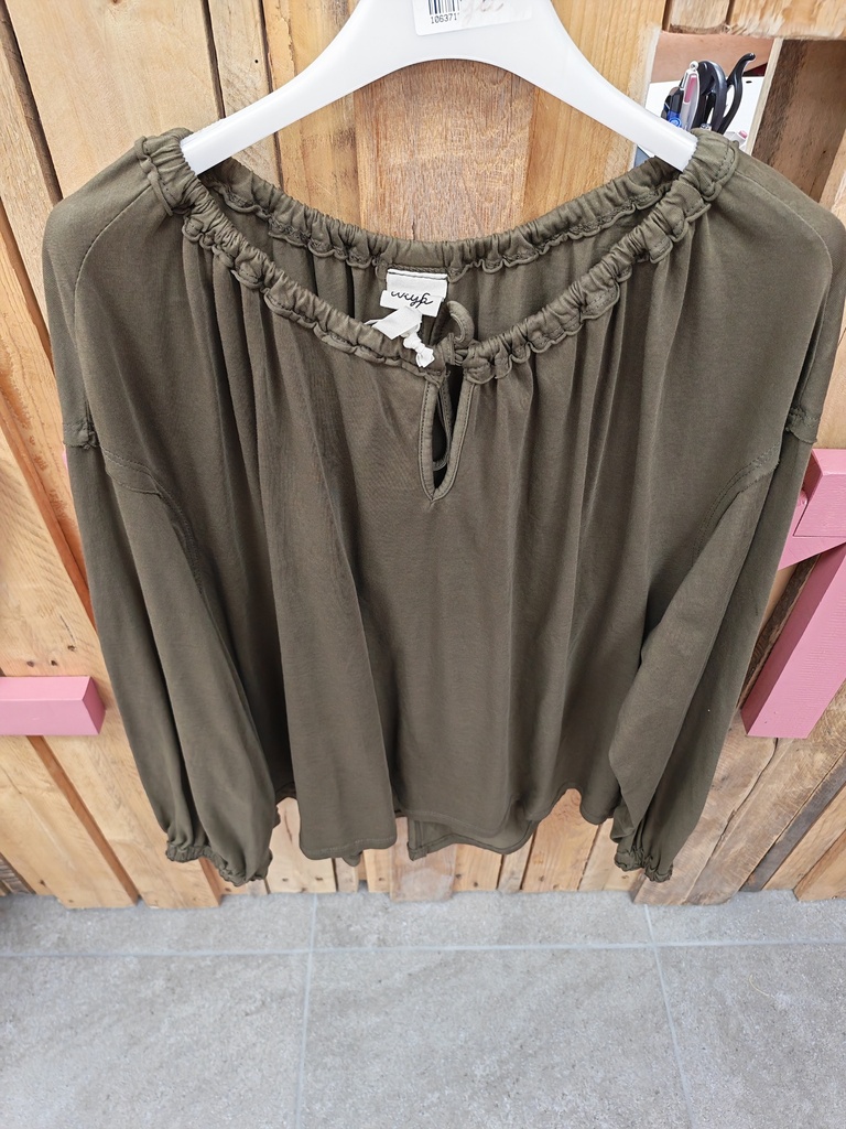 Blouse "Jira" col rond avec lien olive