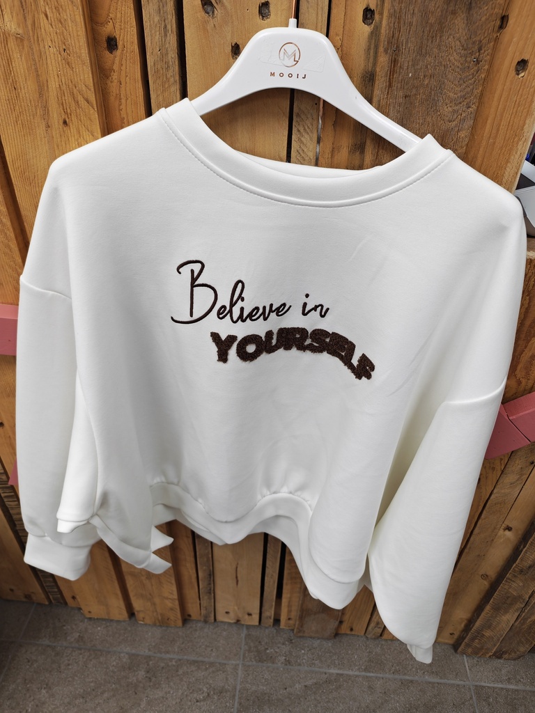 Pull Believe in yourself blanc et chocolat