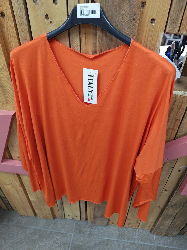 T-shirt uni col V manche longue "Orel" orange