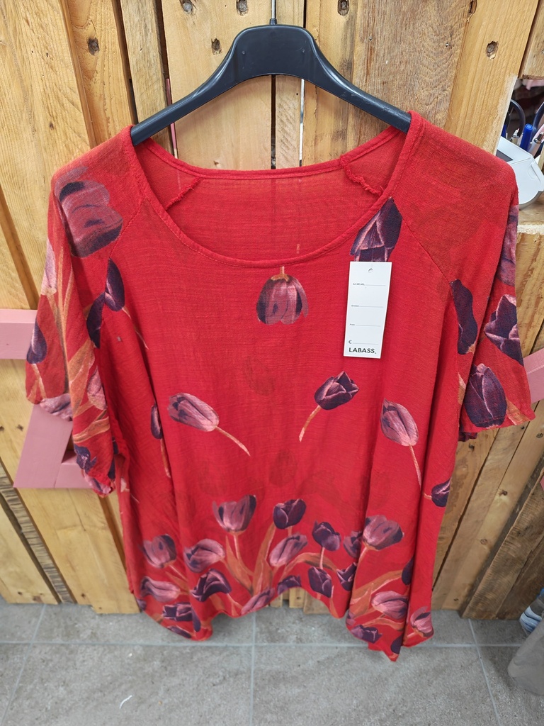 Blouse longues tulipe forme en trapèze rouge