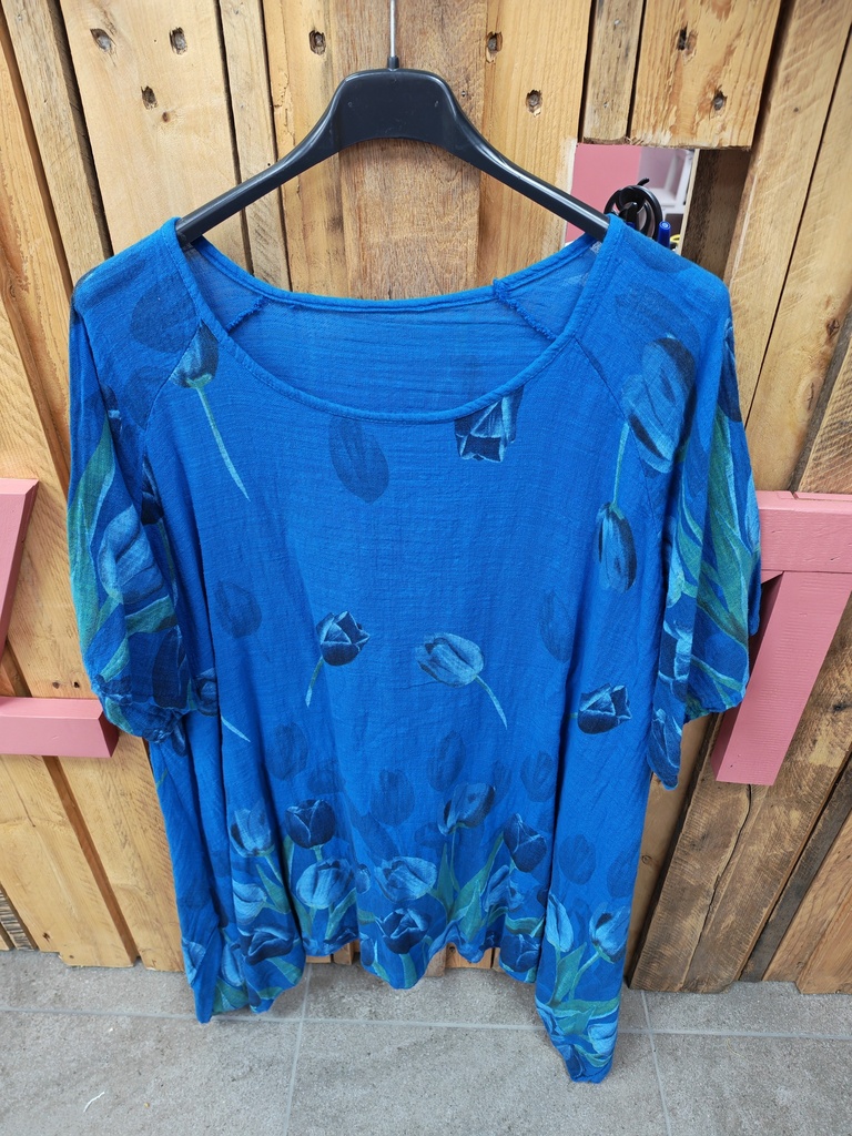 Blouse longues tulipe forme en trapèze bleu roi