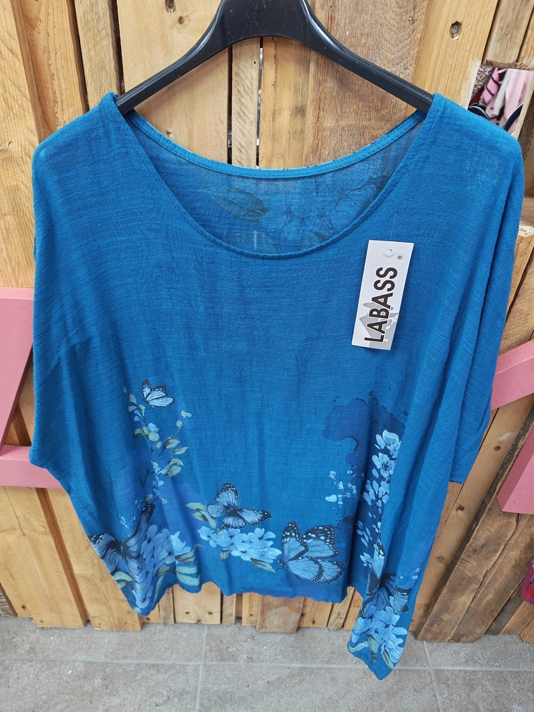Blouse butterfly bleu canard