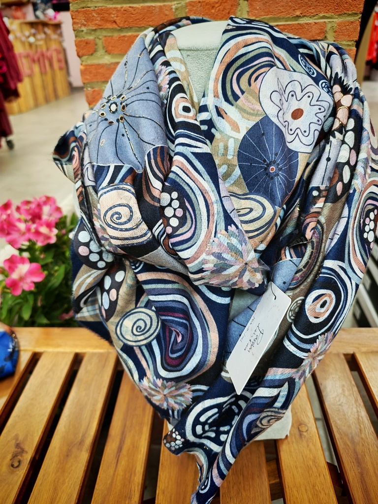 Foulard "Floria" tons marine et rose