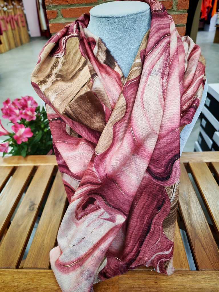 Foulard effet marbré tons rose et beige