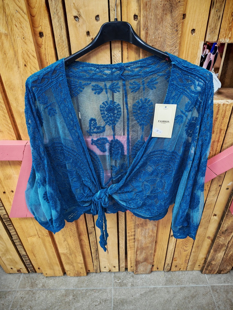 Gilet dentelle Trinity bleu canard