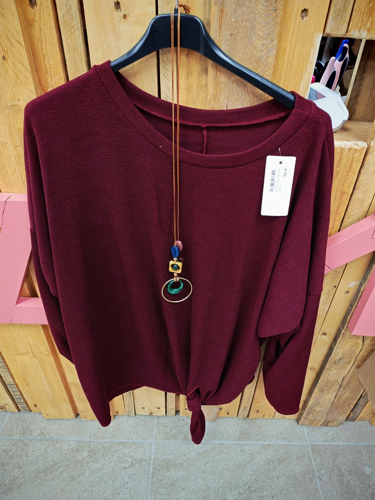 Blouse nœud+collier Stromboli bordeaux 