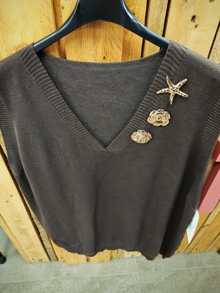 Pull sans manches avec broches chocolat