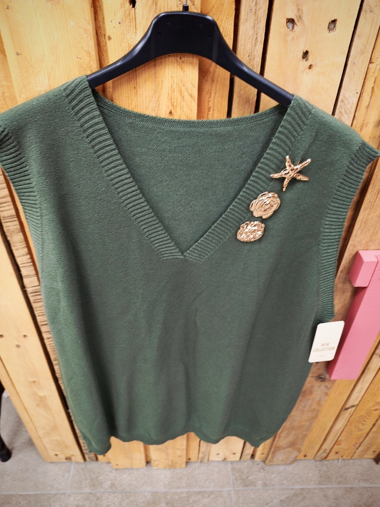 Pull sans manches avec broches kaki