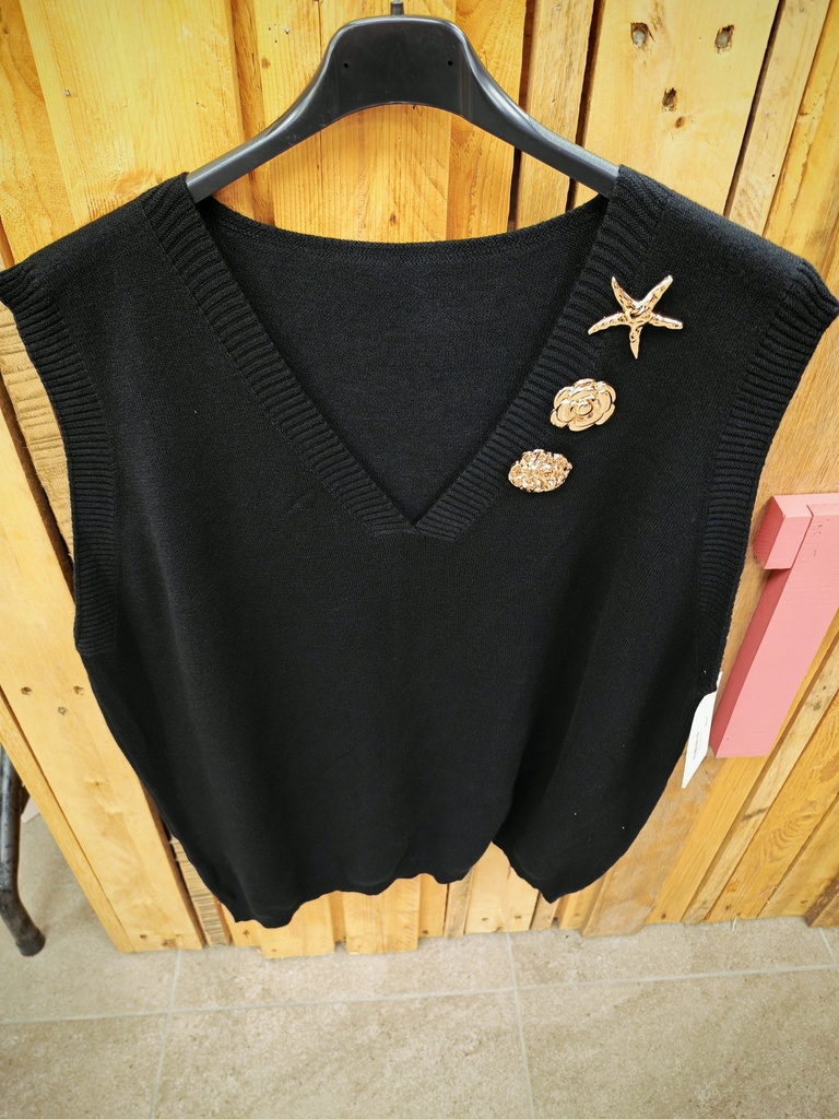 Pull sans manches avec broches noir