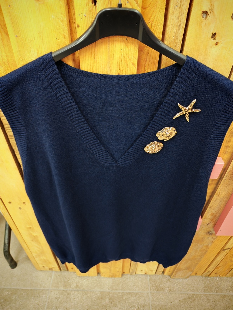Pull sans manches avec broches bleu marine