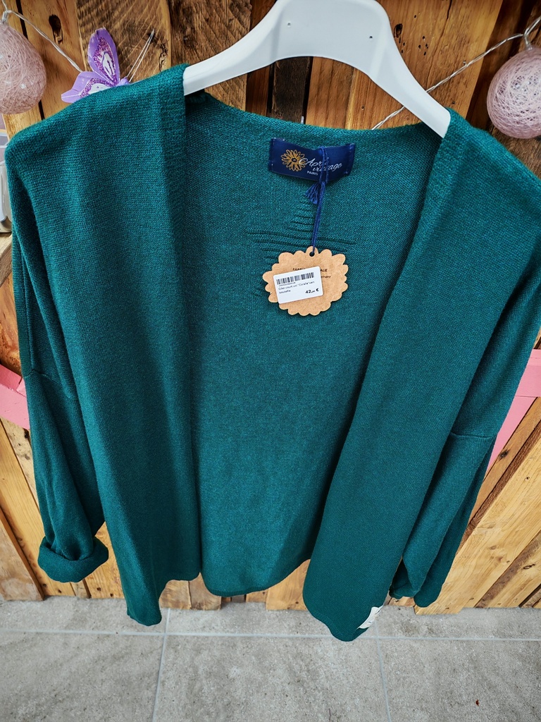 Gilet court uni "Coralie"vert bouteille