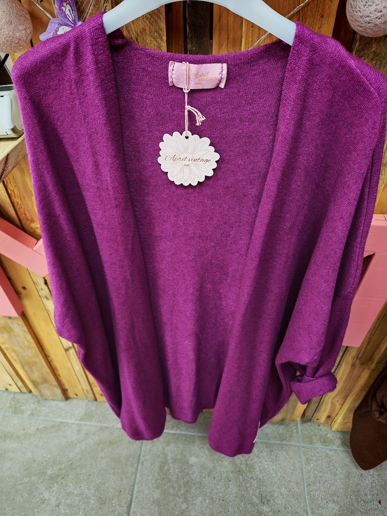 Gilet long uni "Oriane" prune