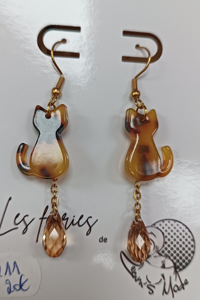 B.O. dorée chat chaine avec goute Swarovski colorado (Fééries)