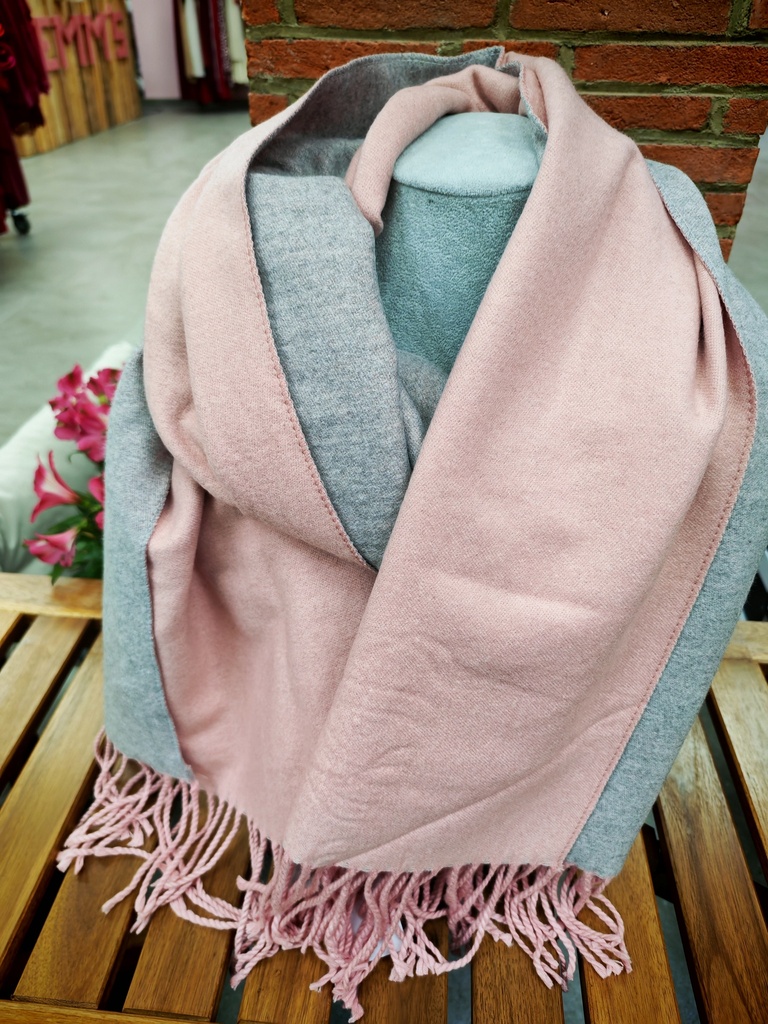 Echarpe réversible gris/rose pâle