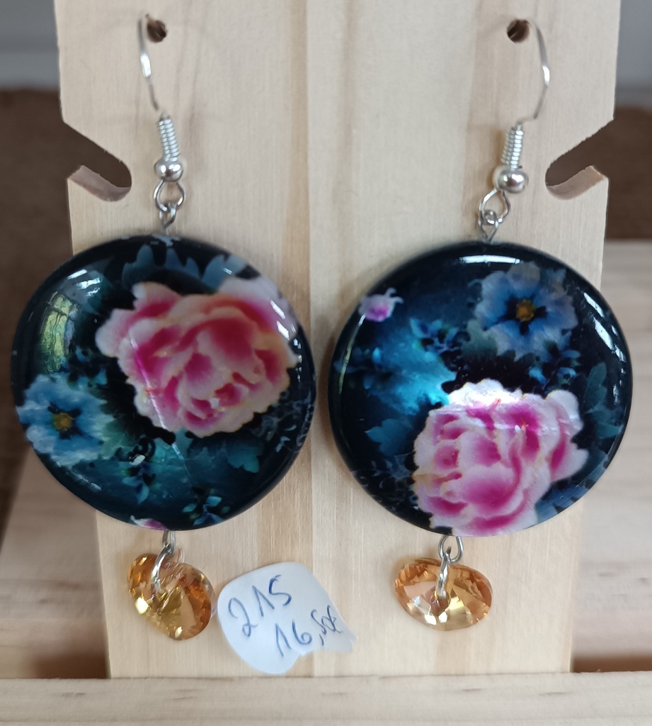 B.O. argentée nacre fleurs coeur Swarovski jonquille (Fééries)