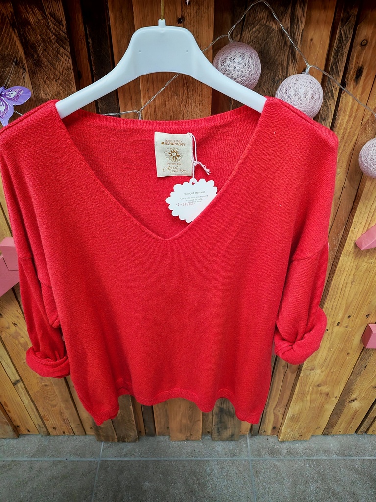 Pull col V Denise rouge