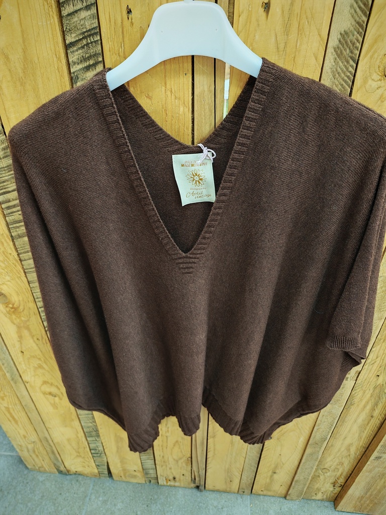 Pull col V Rangiora chocolat