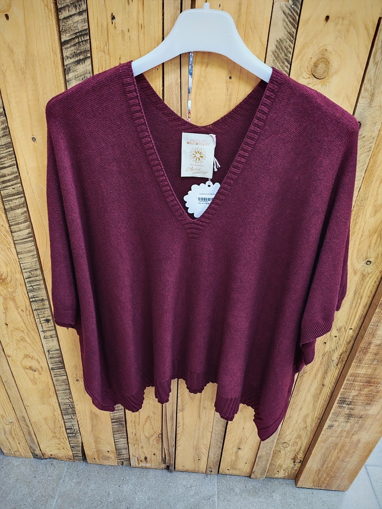 Pull col V Rangiora bordeaux