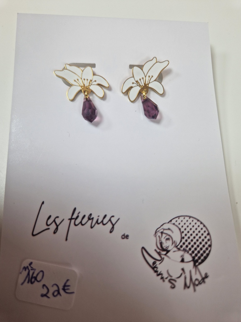 B.O. fleurs doréée perles blanches perles swarovski (Fééries)