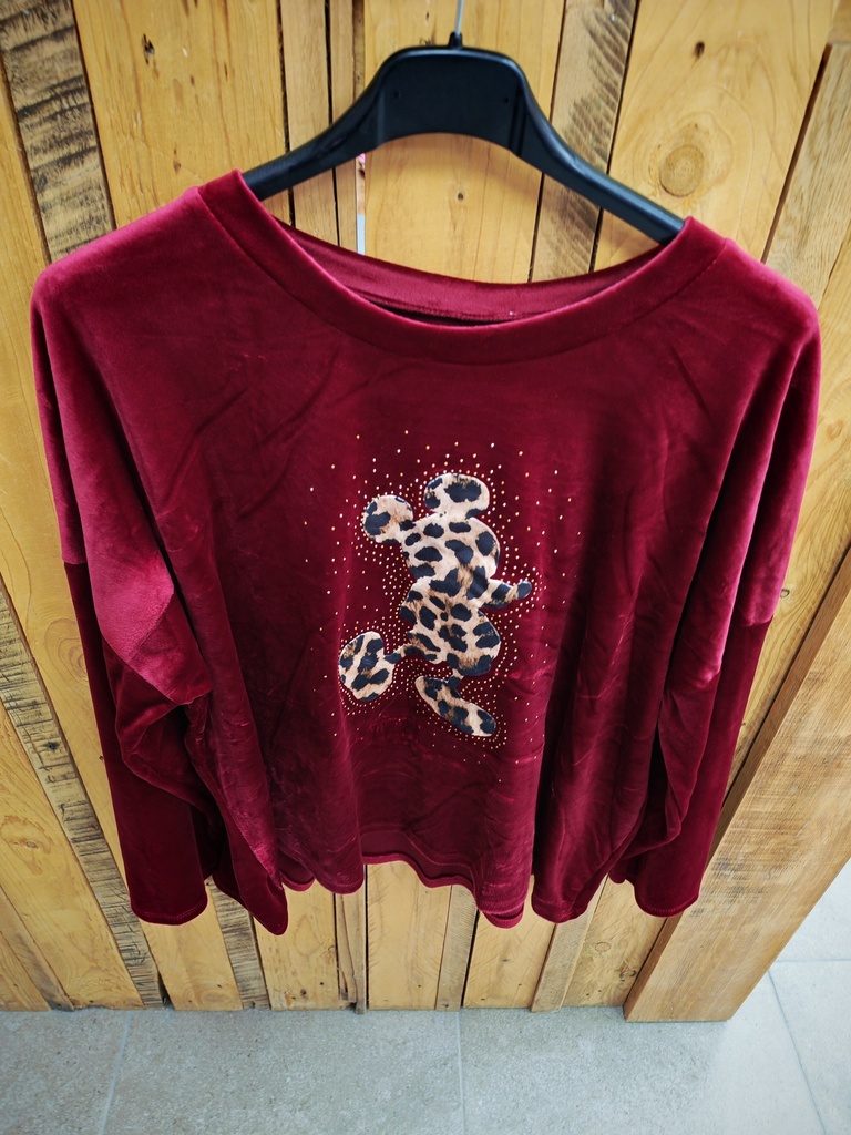 Pull "Mickey" velours bordeaux