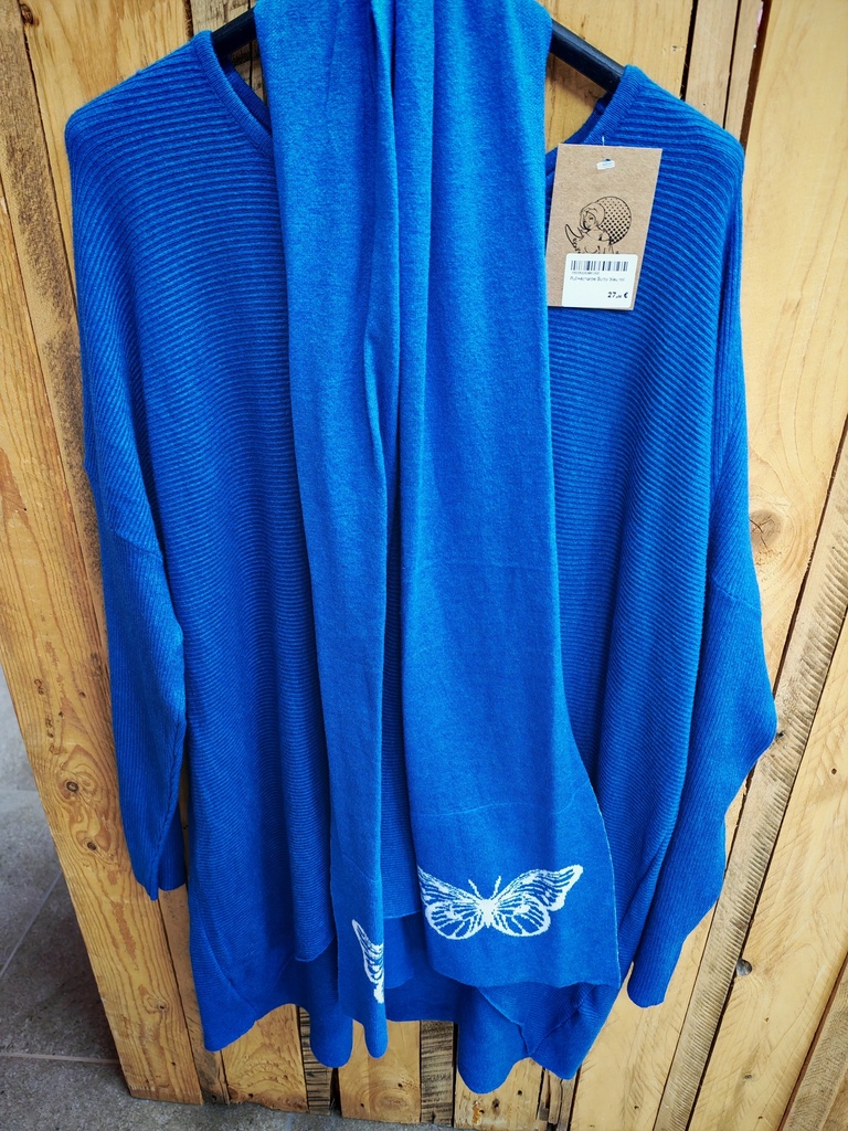 Pull+écharpe Butty bleu roi