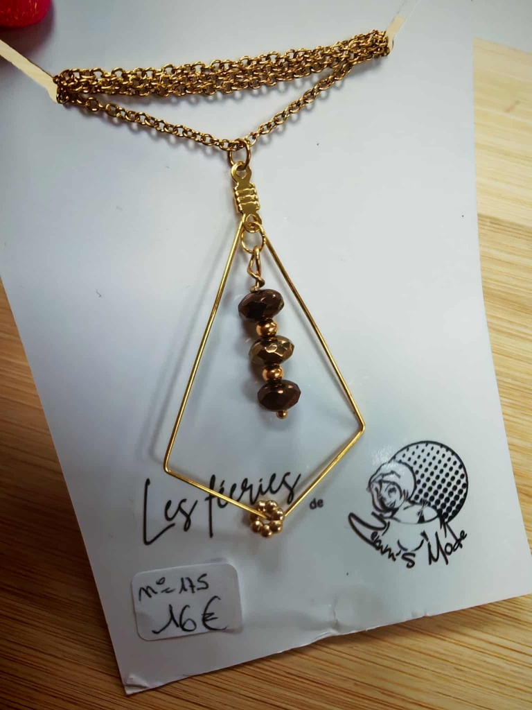 Collier losange et fleurs dorés perles Donuts Dark Bronze & Gold Bronze