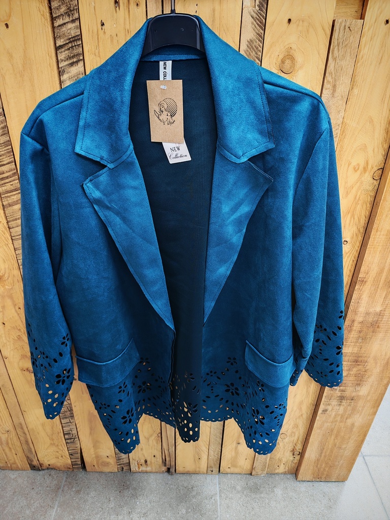Veste Sara broderies bleu canard