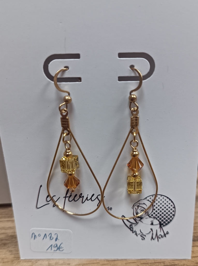 B.O. américaine goute dorée cube et toupie pure crystal jonquille/topaz (Fééries)