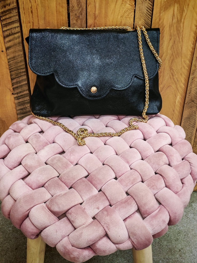 Pochette rabat cuir irisé "Mirage" noir