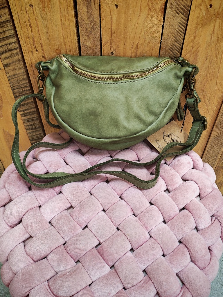Sac cuir banane cuir "Lorraine" kaki