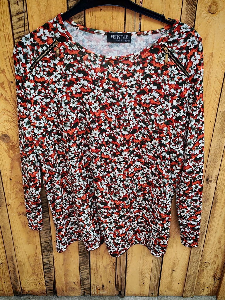 Blouse fleuries "Alma" boutons Vert/rouille tirettes