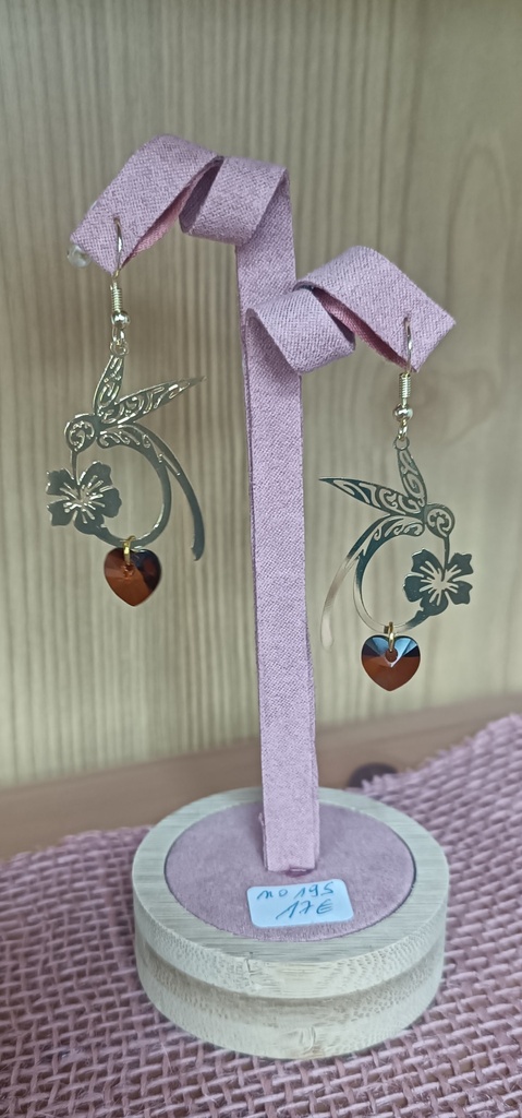 B.O. colibri doré coeur Swarovski topaze blend (Fééries)
