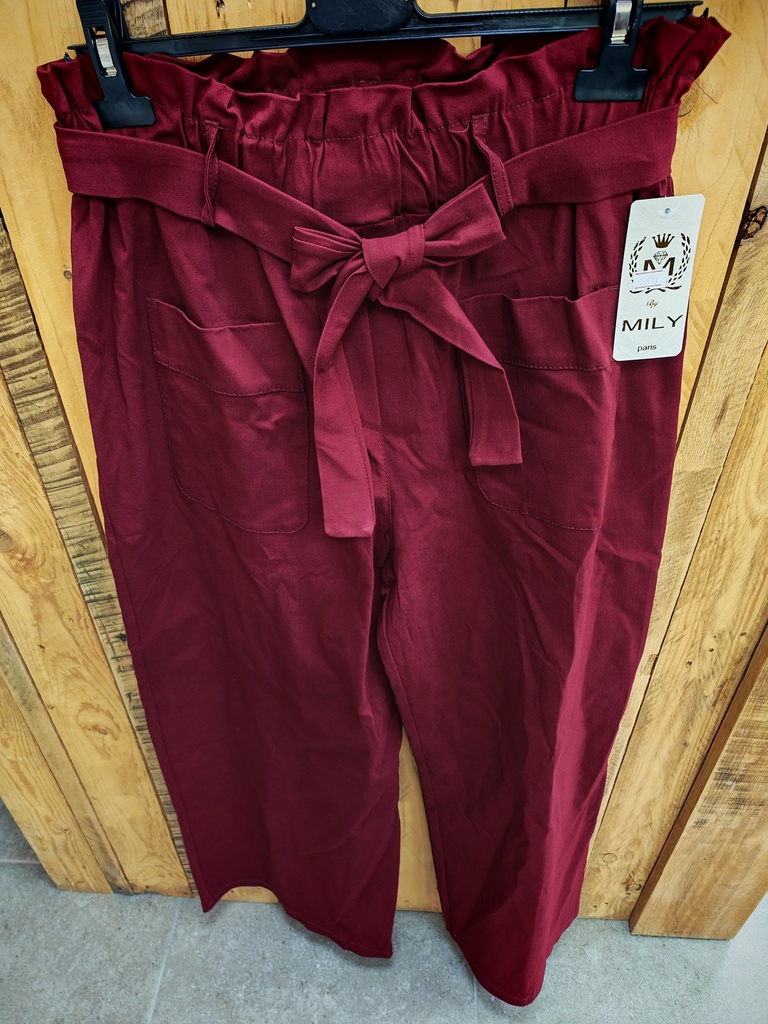 Pantalon jambes larges avec poches bordeaux T2