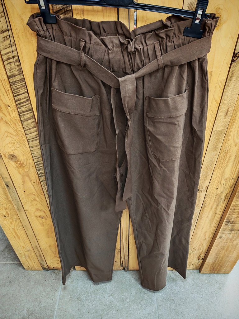 Pantalon jambes larges avec poches chocolat T2 
