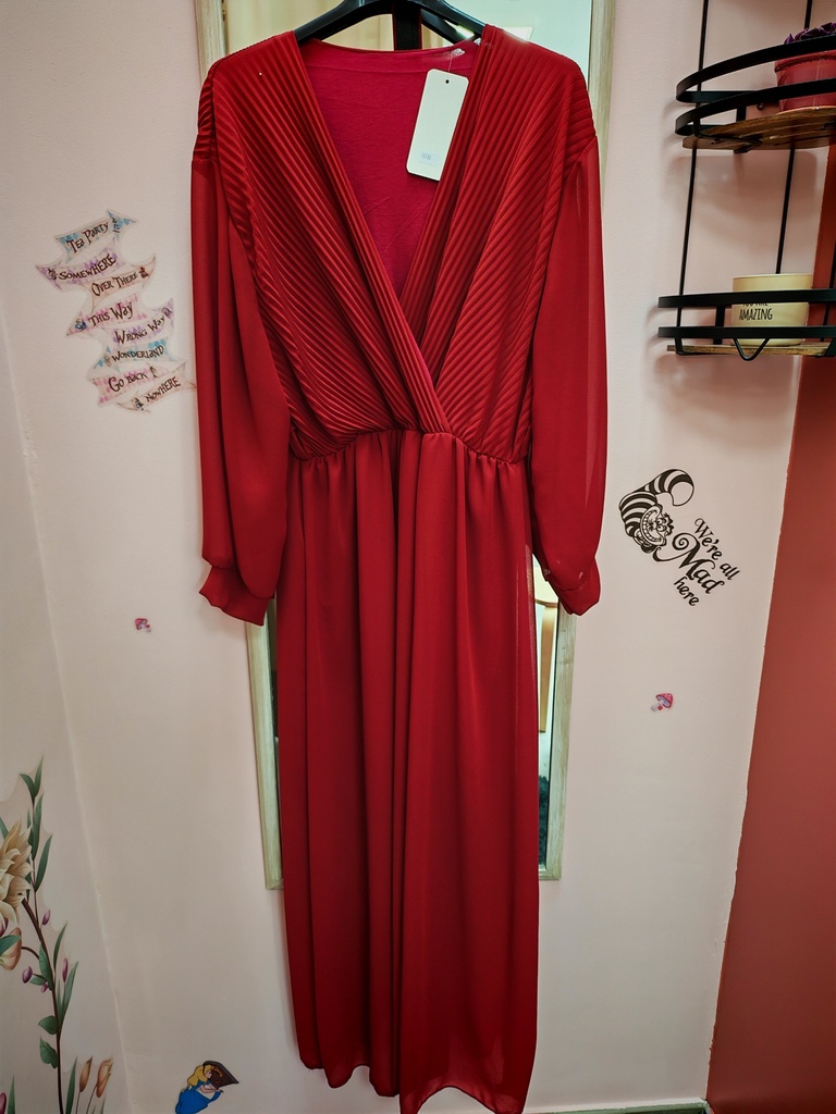 Robe unie longue Adèle bordeaux 