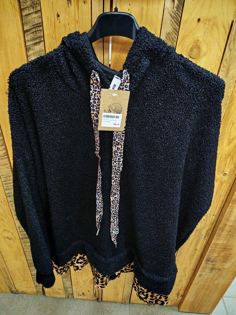 Pull Pilou + capuche bord Léopard Noir