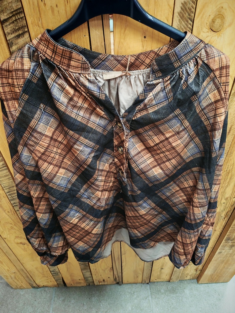 Chemise "Karen" carreaux tons brun/noir