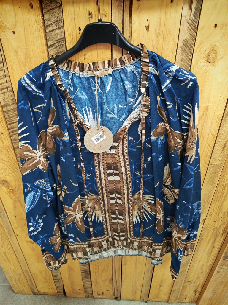 Blouse fleurie "Erine" tons bleus