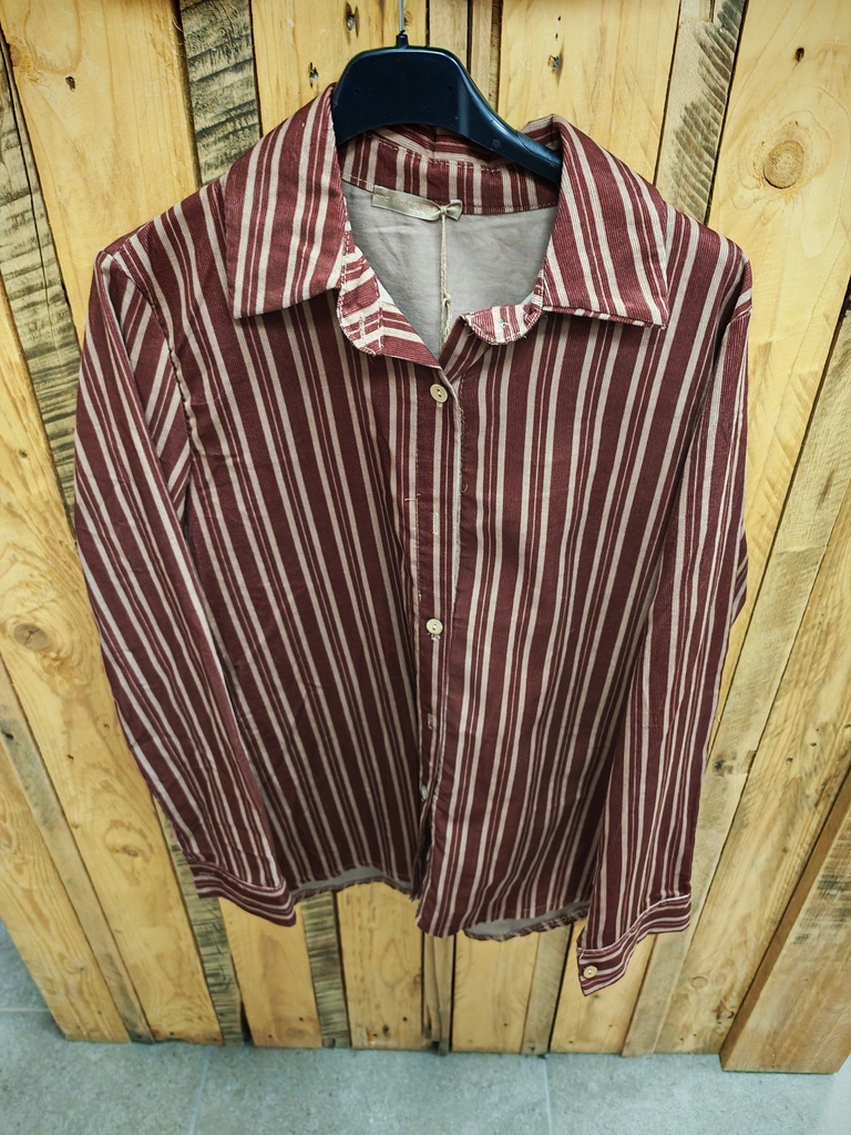 Chemise velours côtelé "Jessie" ligné bordeaux/beige