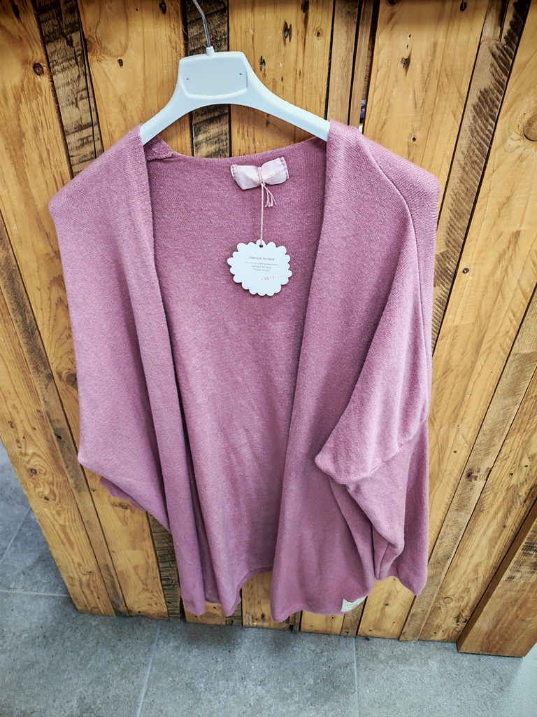 Gilet long uni "Oriane" Vieux Rose