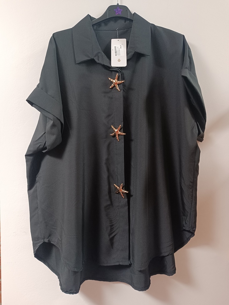 Chemise manches courtes 3broches étoiles noir