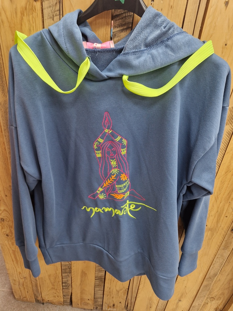 Pull namasté sweat capuche bleu