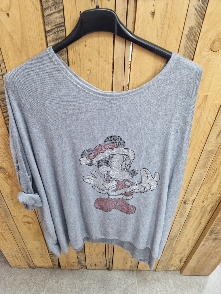 Pull Mickey Noel gris clair