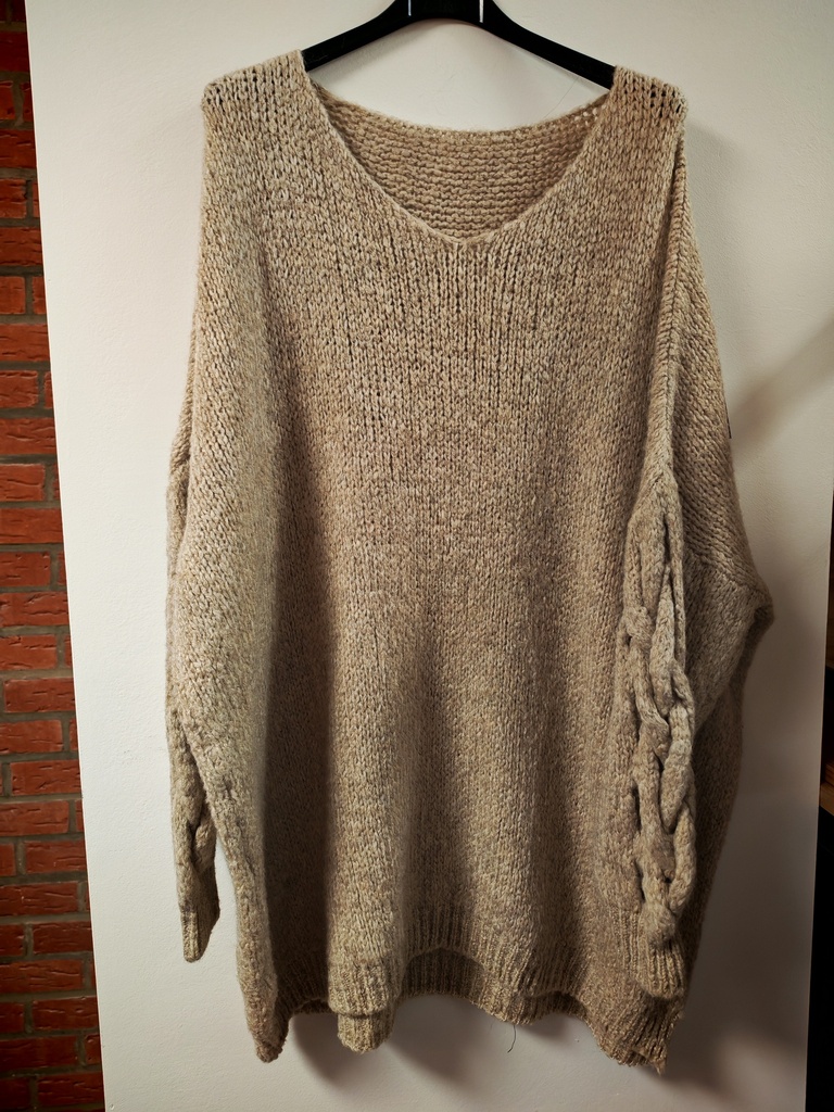 Pull Ethel manches croisillons beige