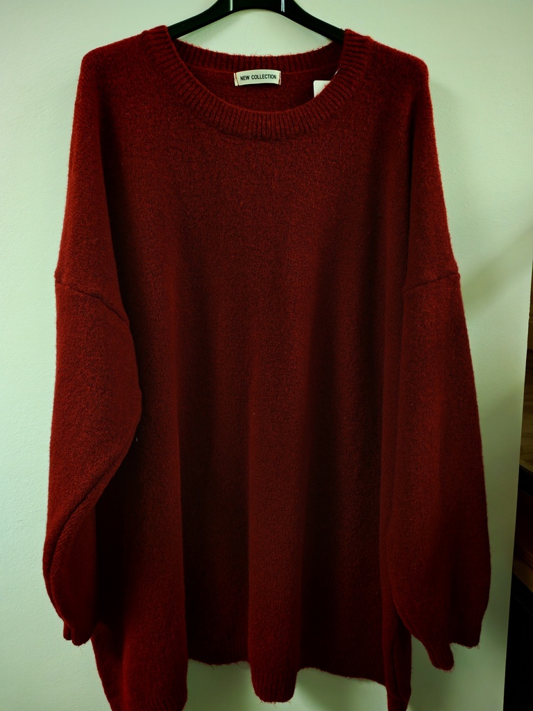Pull uni col rond "Lys" bordeaux