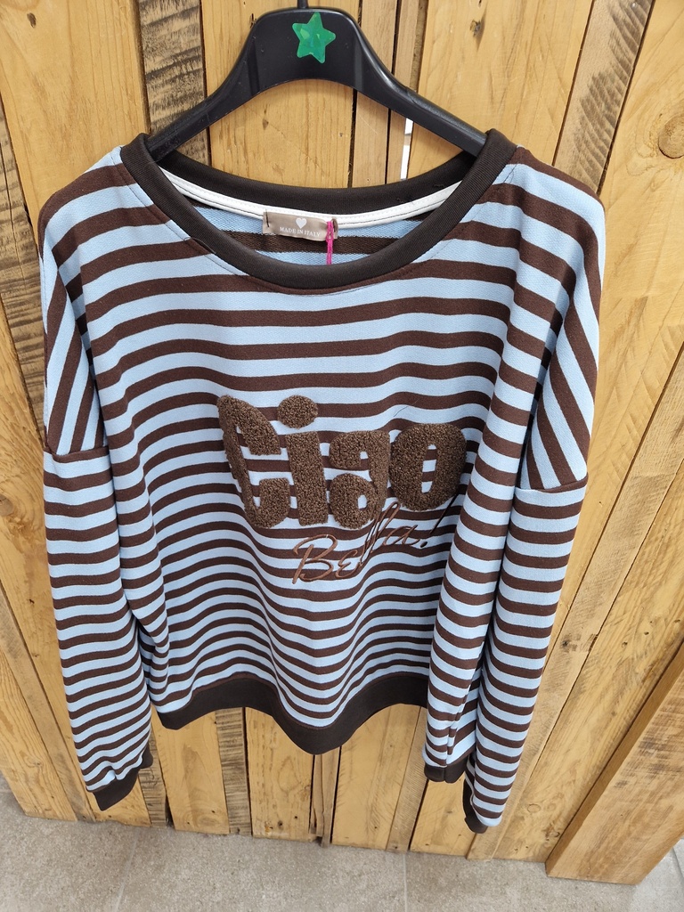 Pull "Ciao Bella" bleu/chocolat