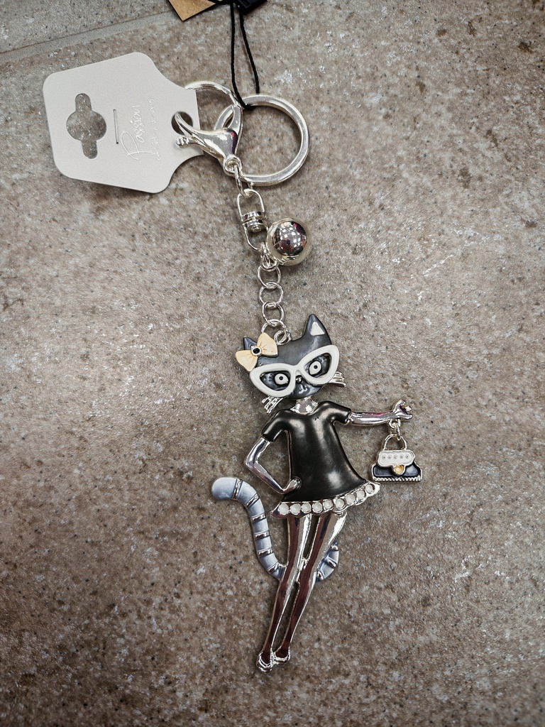 Porte-clés chat noir lunettes